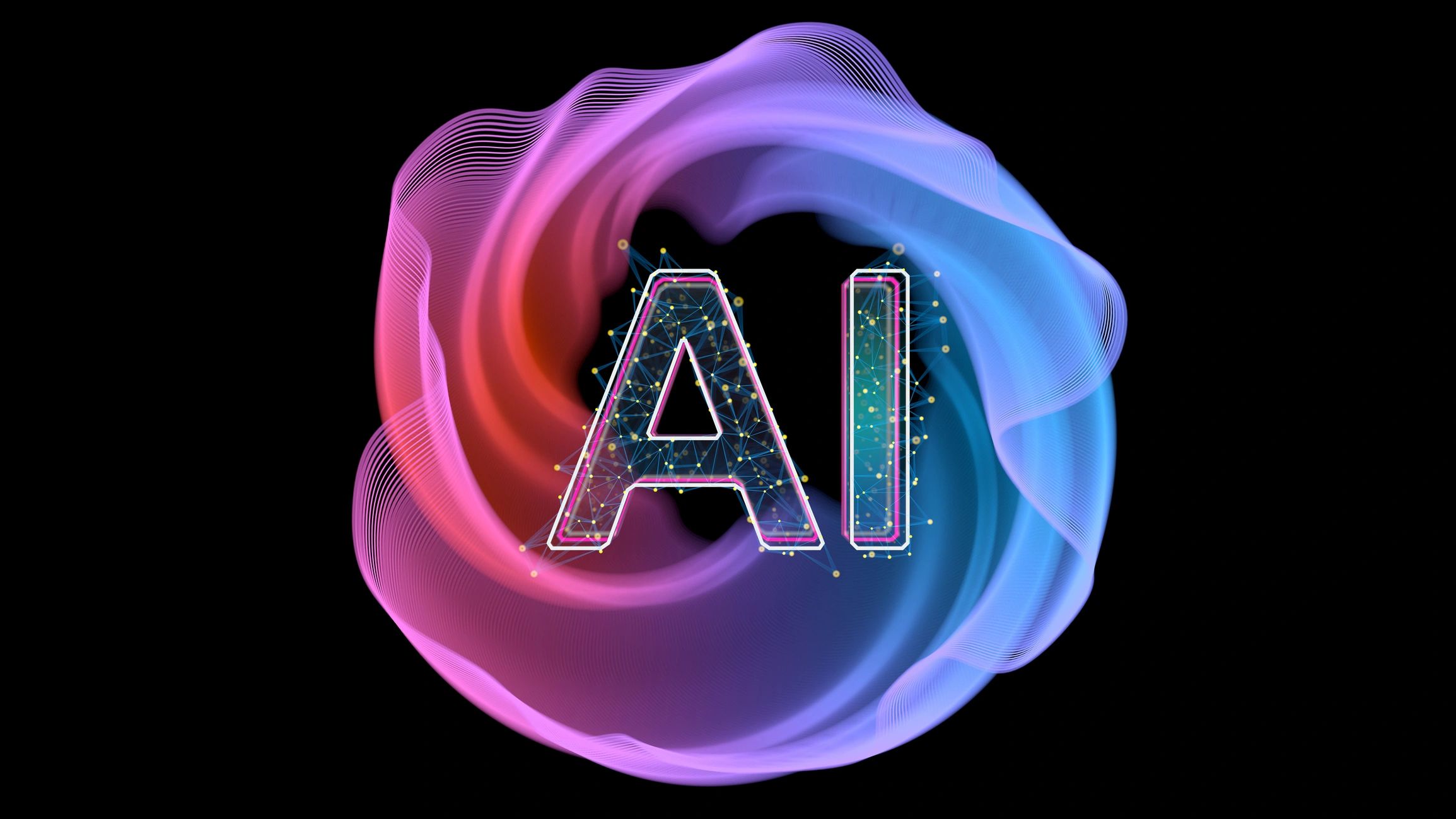 Colorful AI data lines on black background